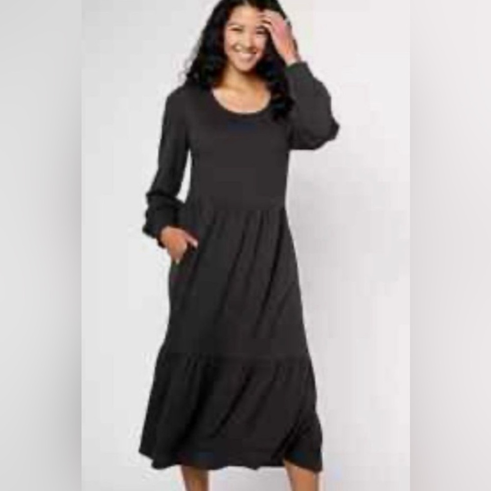 Denim & co Canyon Retreat Charcoal Long Sleeve Dress nwt - Picture 3 of 5